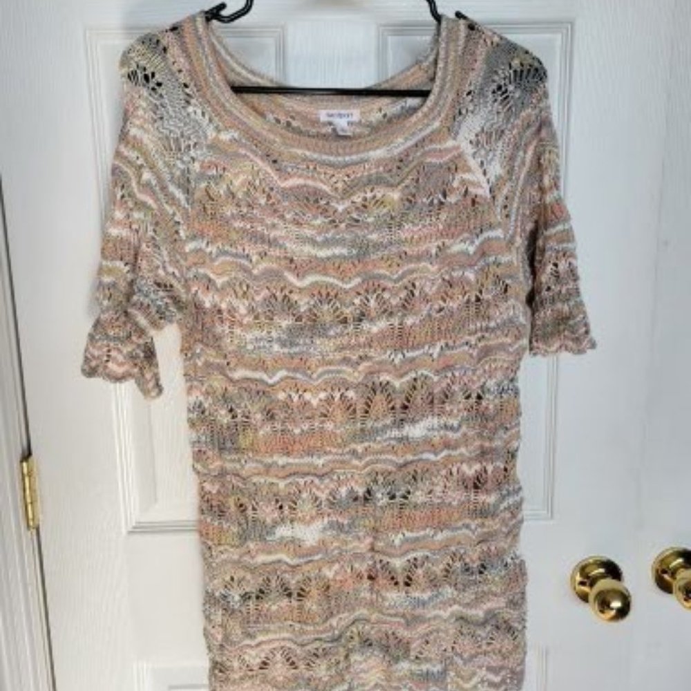 Westport Open Knit Top Short Sleeve Cream, Pink, Gray, Yellow Women's Small